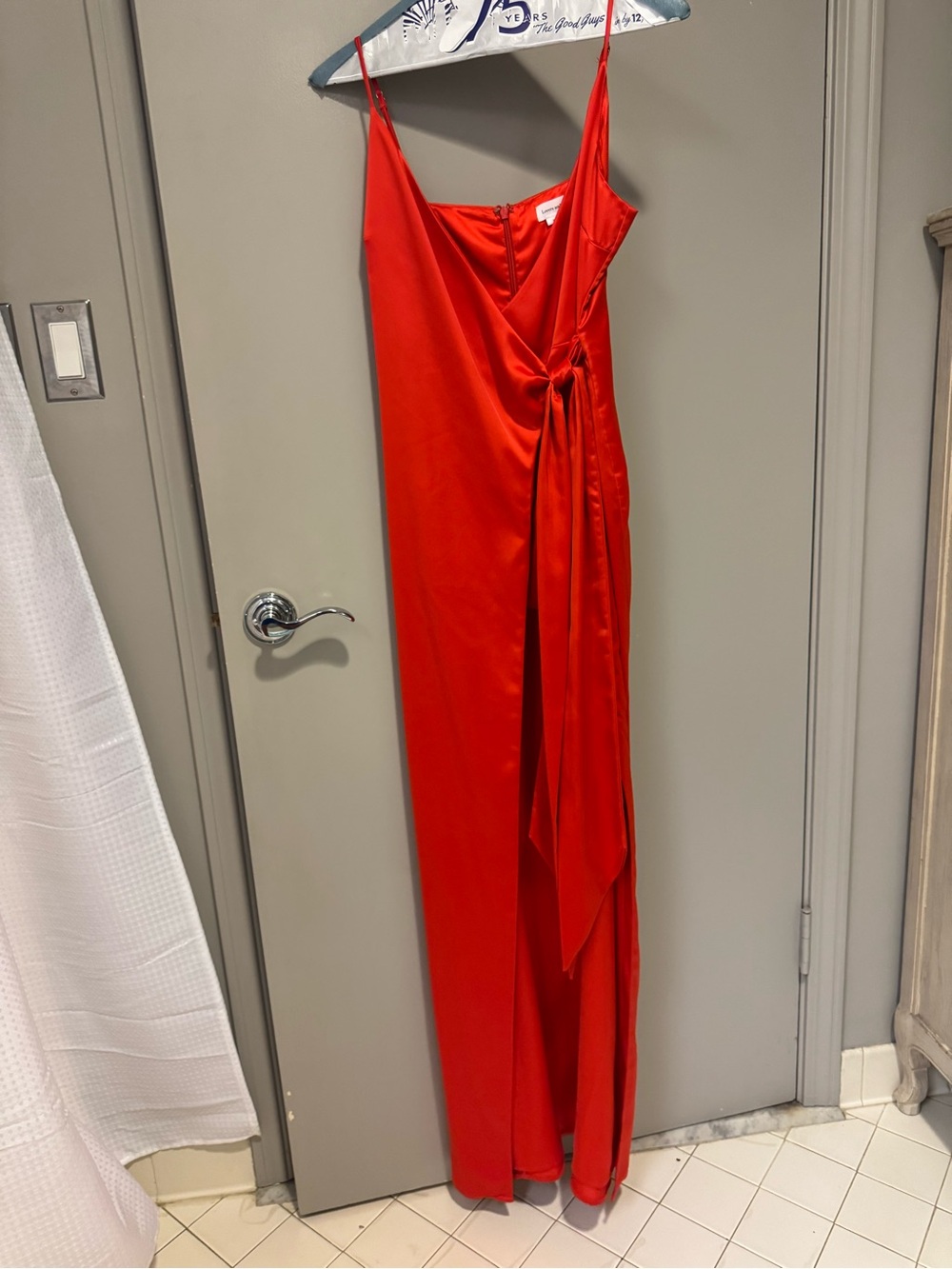 Lovers + Friends Red Satin Slip Prom Dress with Side Tie